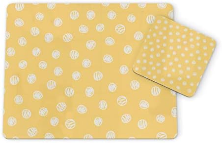 Yellow Scribble Polka Dot Print Pattern One Coaster and One Placemat