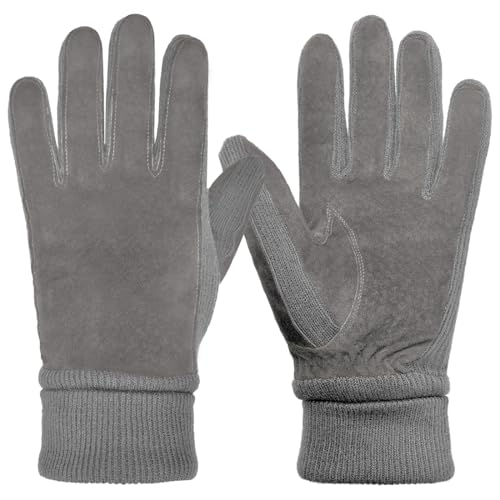 Harssidanzar Damen Winter Wildleder Handschuhe Thermal Wolle Fleece Gefüttert Outdoor Wärme Sl024Eu,Grau,Größe Xl