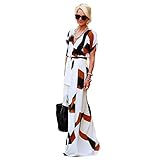 2016 Newest Irregular Printing Dress Sexy Deep V-neck Maxi Skirt with Belt (XL)