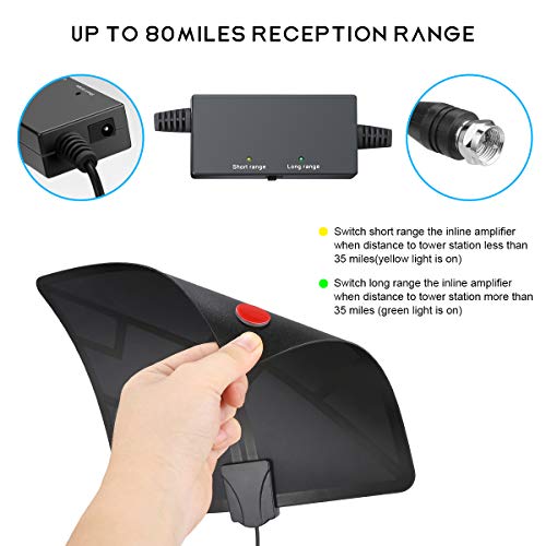 [Newest 2019] Amplified Digital TV Antenna HD- Indoor Antenna, Long 80 Miles Range with Switch Amplifier Signal Booster, Support 1080P and Older TV's HDTV Freeview Channels- 16.5ft Cable/Adapter - Thumbnail 5