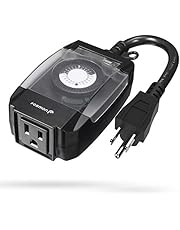 Fosmon Outdoor Timer Outlet, 15A 24-Hour Mechanical Light Timer, 3-Prong ETL Listed Water Resistance and Heavy Duty Grounded Outlet with 7inch Power Cord- Black