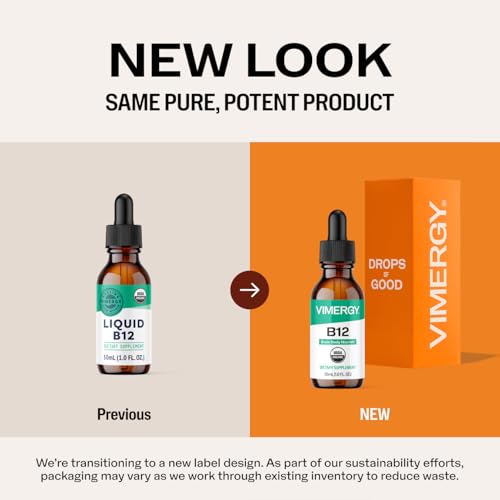 Vimergy USDA Organic Liquid Vitamin B12 Supplement 2500 mcg, Methylcobalamin & Adenosylcobalamin – Energy Support, Vegan, Non-GMO B12 Vitamins for Women & Men 30 Serving (30 mL)