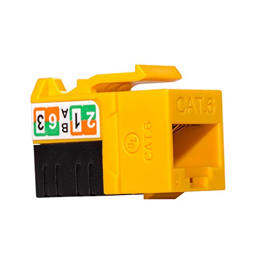 LINKOMM 25-Pack RJ45 Cat6 Slim Profile UTP Unshielded Keystone Jack with Punch-Down Palm Holder (Yellow)