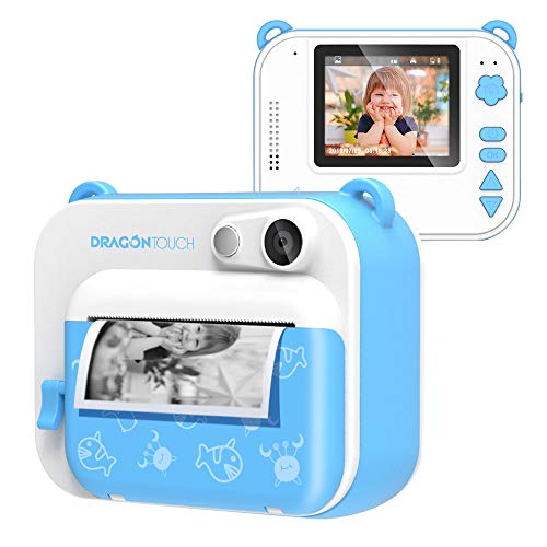 Dragon Touch InstantFun Instant Print Camera for Kids, Zero Ink Toy Camera with Print Paper, Cartoon Sticker, Color Pencils, Portable Digital Creative Print Camera for Boys and Girls - Blue