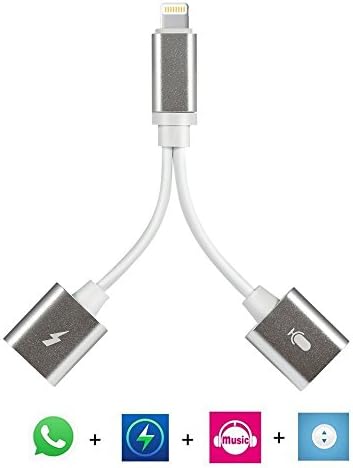 2 in 1 iPhone X / iPhone 8 / iPhone 8Plus / iPhone 7 / iPhone 7Plus adapter,2 in 1 to Dual Lightning Splitter Cable with Charging & Audio for iPhone X/8/8Plus/7/7 Plus, Support Phone Silver