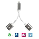 2 in 1 iPhone 7 / iPhone 7Plus adapter, Luzetao 2 in 1 to Dual Lightning Splitter Cable with Charging & Audio for iPhone 7/7 Plus, Support Phone Silver