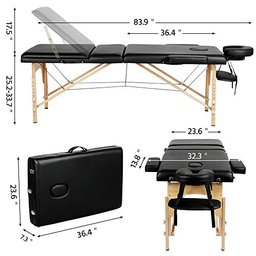 Yaheetech Height Adjustable Massage Table Foldable Massage Bed Massage Therapy Table 3 Folding 84 Inch Salon Bed Facial… - Image 3