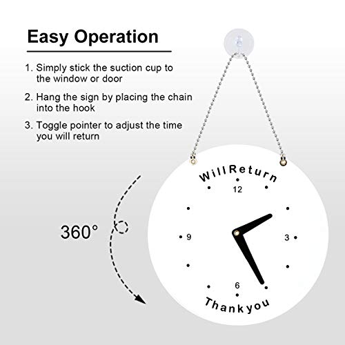 Will Return Sign, Open Sign, 2 Pack Double Side Will Return Clock/Date Sign & Open Please Come in Sign Store Sign Business Sign with Chain for Door Window Restaurant Bar Retail Barber Shop Salon Shop - Thumbnail 4