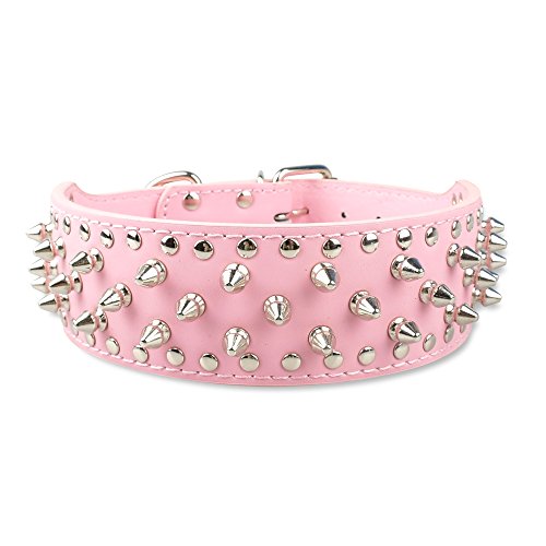 image for Didog(TM Pink Leather Spiked Studded Medium & Large Dog Collars, Harne