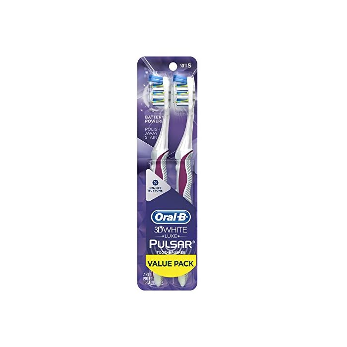 Oral-B Pulsar 3D White Pulsar Battery Toothbrush, Soft, 2 Count (Colors May Vary)
