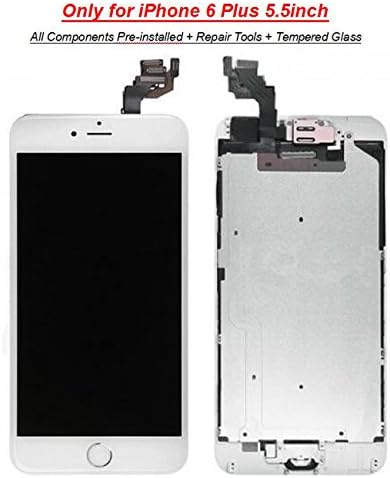 iPhone 6 Plus LCD Screen Replacement Digitizer Assembly with Proximity Sensor + Ear Speaker + Front Camera + Home Button + Screen Protector + Repair Tools - Not fit for iPhone 6S Plus or 6S (White)