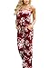 Womens Summer Comfy Floral Printed Jumpsuit Halter Sleeveless Wide Leg Lounge Long Pants Beach Strap Jumpsuits Rompers (M, Wine Red)