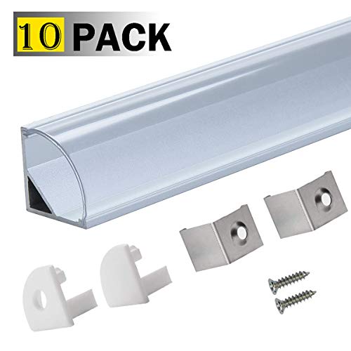LED Aluminum Channel V Clear,StarlandLed 10-Pack LED Strip Light Track with Transparent Diffuser and Complete Mounting Accessories