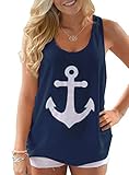 Voguegirl Women Boat Anchor Print Sleeveless Tank Tops Vest Blouse Navy Medium