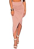 Women's Sexy High Waist Asymmetry pleat slit Maxi Skirt