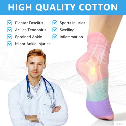IRAMY Compression Stockings Women's Ankle Support Compression Socks Running Socks Compression Socks Wrap Sports Socks Padded Plantar Fasciitis Short 3 Pairs