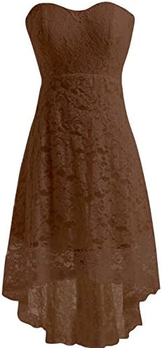 Yougao Women's Sweetheart Lace High-Low Formal Bridesmaid Homecoming Party Dress US 4 Chocolate