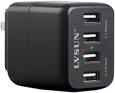 ICV Universal USB Wall Charger Family-sized 4-PORT Travel Adapter with Smart Design for iPhone 7 6 Plus 6 5S 5C 5 4S iPad Air 2 Mini Samsung Galaxy S6 Edge S6 S5 S4 Nexus and More - Black