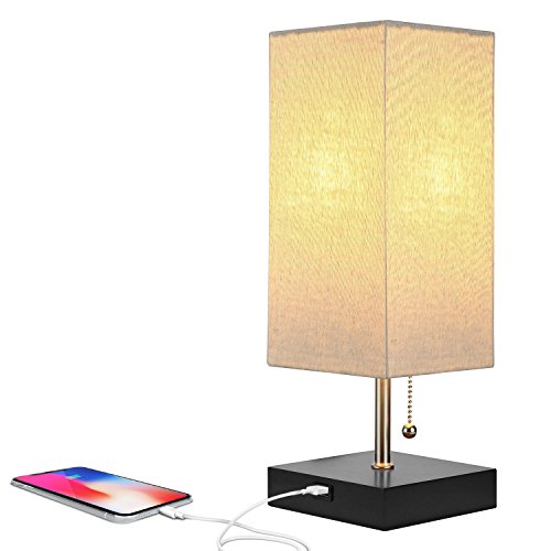 Brightech Grace LED USB Bedside Table & Desk Lamp  Modern Lamp with Soft, Ambient Light, Unique Lampshade & Functional USB Port  Perfect for Table in Bedroom, Living Room, or Office - Black