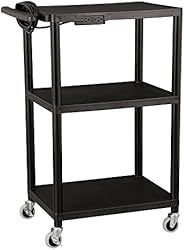 Norwood Commercial Furniture Adjustable-Height Mobile Black Plastic Utility AV Cart with Power Strip, NOR-OUG1