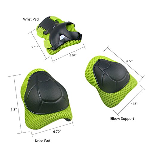 7Pcs Kids Sports Safety Protective Gear Set, RuiyiF Elbow Pad Knee Support Wrist Guard and Helmet for Children Skateboard Skating Blading Cycling Riding - Green - Thumbnail 2
