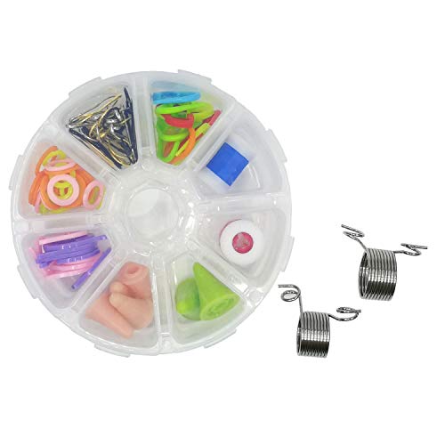 Fartime 90 PCS DIY Knitting Tools kit,Metal Gourd pins,Plastic Split Ring Markers,Crochet Stitch Row Counters,Needles Point Protectors,Metal Yarn Guide Knitting Thimbles,PP Box Packing