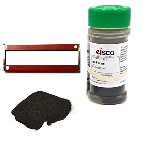 Fine Iron Filings and Magnet Set - 100g Filings in Sprinkler Jar w/ 2 Magnets (3") - Eisco Labs