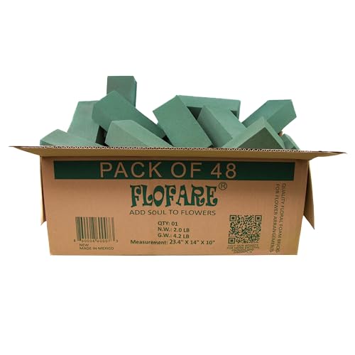 FLOFARE Pack of 48 Floral Foam Blocks for Fresh and Artificial Flowers, Each (7.8” L x 3.5” W x 2.4” H), Dry and Wet Floral Foam Blocks for Wedding, Birthdays, Home, Office, and Garden Decorations