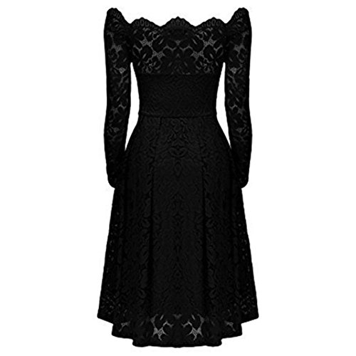 Tsmile Women Dress Casual Vintage Off Shoulder Lace Formal Evening Party Dress Spring Summer Long Sleeve Dress (Black, 2XL) - Thumbnail 4