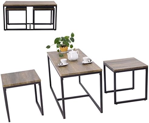 SKB family 3 Piece Nesting Coffee &amp; End Table Set Wood Modern Living Room Furniture Decor