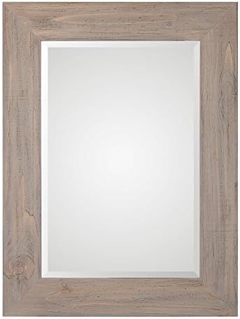 Arcadian Home Sawyer 40" Rustic Rectangle Wall Mirror, Gray Wash Finish