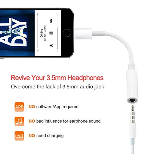 (2 Pack) Lighting to 3.5mm Headphones/Earbuds Jack Adapter Aux Cable Earphones/Headphone Converter Accessories Support iOS 12/11-Upgraded Compatible with iPhone Xs MAX/XR/X/8/8 Plus/7/7 Plus/ipad/iPod