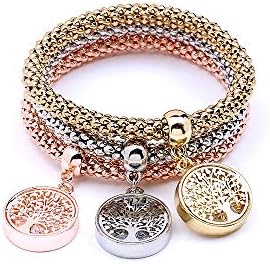 MEIDIJINGBEI 3PCS Gold/Silver/Rose Gold Corn Chain Crystal Charms Multilayer Bracelets for Women
