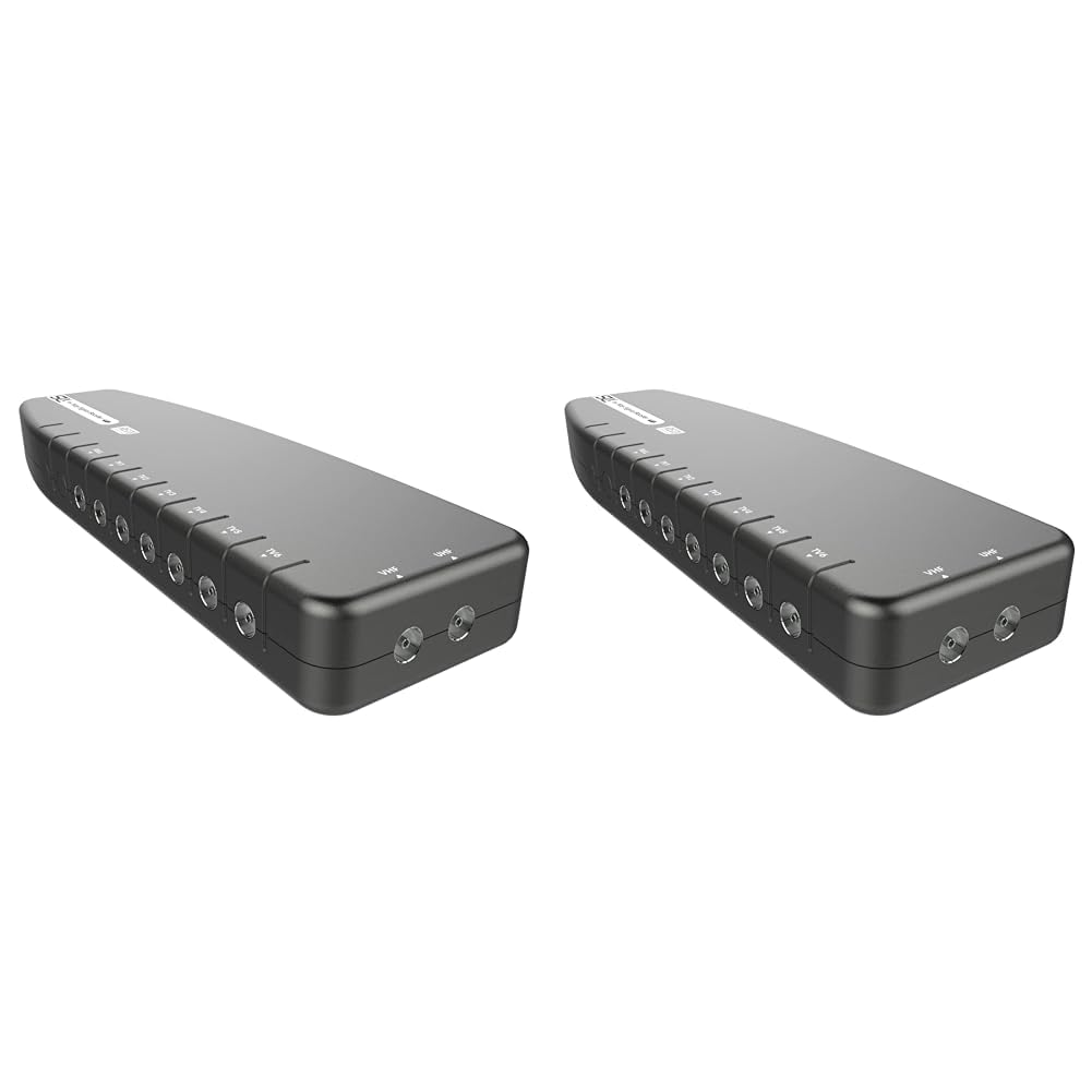 SLx TV Signal Booster, 6 Way Signal Distribution Amplifier with Coax Connections, 4G & 5G Filtering, Indoor Aerial for HD & 4K TV/FM/DAB & Freeview, Variable Gain Control (Pack of 2)