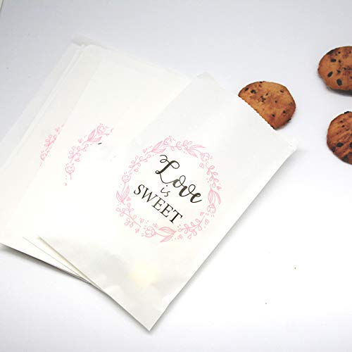 Wedding Favors Kraft Paper Bags - 50Pcs 4.5 x 7.75 inches White Wedding Gift Bags for Guests Candy Treat Bags for Treat Snacks Candy Buffets