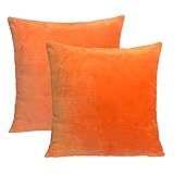 sykting Decorative Pillow Covers Solid Super Soft Short Plush Fuzzy Throw Pillow Covers for Bed Couch Chair Pack of 2 Square 18x18 inch 45x45cm Orange