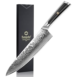 Sunnecko 包丁 牛刀 203MM ダマスカス 67層 ステンレス 鋼 家庭用 キッチン 両刃 万能 よく切れる
