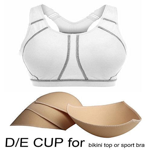 TopBine Bra Pads Inserts Women's Sports Cups Bra Replacement Insert For Bikini swimsuit (2pairs D/E beige)