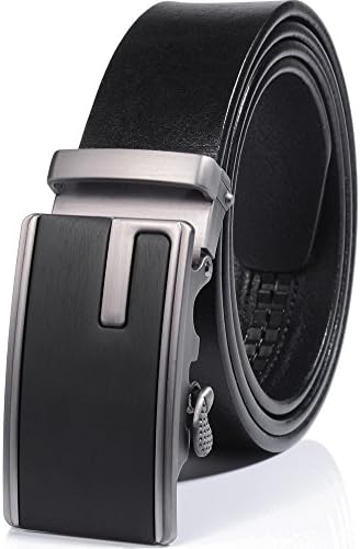 YAMEZI Men’s Black Full Grain Ratchet Leather Super Durable Classic Belts With Automatic Buckle,Last More Than 10 Years