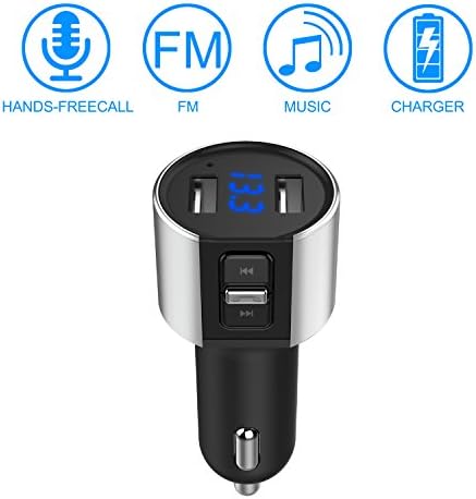 Car Charger Dual USB FM Transmitter Call Smart Handsfree Wireless Bluetooth Mp3 Adapter iOS Android Devices 5V 3.4A Port for iPhone, iPad,Samsung, Galaxy Note, LG, Nexus, HTC and More