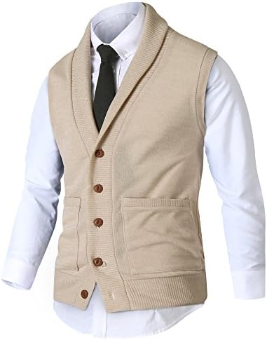 HARRISON83 Mens Slim Fit Shawl Knitted Pullover Sweaters Cardigan Vest/B_NS1104-BEIGE-XL