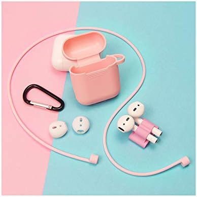 JTX Compatible with Airpods Accessories Set Silicone Case Cover with Keychain/Ear Cover/Watch Band Holder/Strap Replacement for Apple AirPods Charging (Pink)