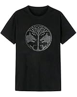Unisex Destiny Black T Shirts Peace Tree and Wolf Talisman Graphic Cotton Tees