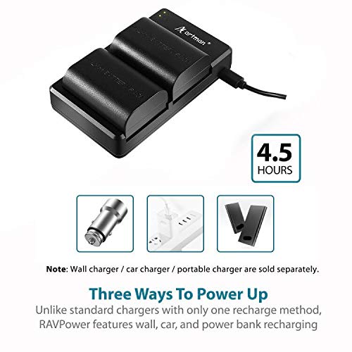 Artman LP-E6 LP-E6N Rechargeable Battery and USB Charger Set for Canon 5D Mark II III IV, 5Ds, 6D, 70D, 80D and More (2-Pack 2200mAh Camera Batteries,Versatile Charging Option with USB) Black