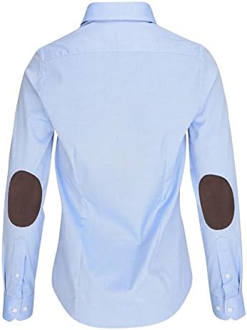 ALLBOW Elegant Blue Blouses for Women with Elbow Patches Optional, 100% Cotton, Long Sleeve Business Shirt