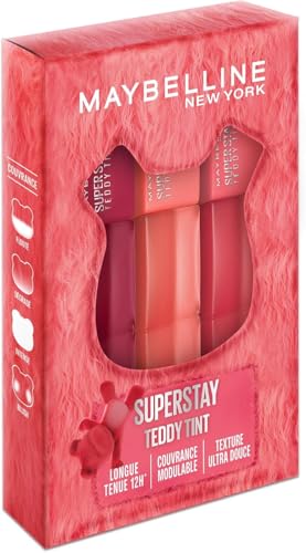 Maybelline New York Superstay Teddy Tint Set – 3 Lippenstifte Teddy Tint – Matt-Effekt – langanhaltender Halt – Farbtöne: Baby Tee, Petalcore, Wild at