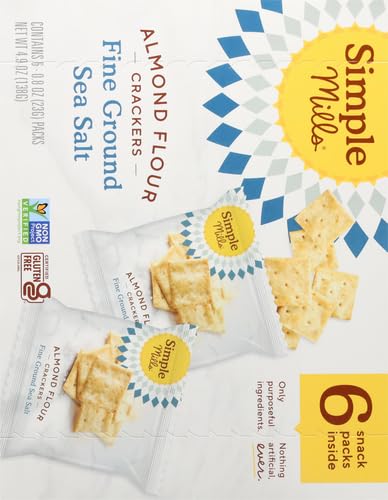 SIMPLE MILLS ALMOND FLOUR CRACKERS, FINE GROUND SEA SALT SNACK PACKS – GLUTEN FREE, VEGAN, HEALTHY SNACKS, 4.9 OUNCE (PACK OF 1)