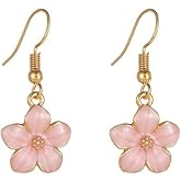 Sweet Cherry Blossom Flower Dangle Earrings Multicolor Enamel Drop Earrings for Women Jewelry
