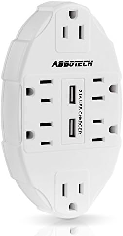 AbboTech Multi Outlet Plug Wall Mount Adapter High Speed Surge Protector With 6AC Outlets And 2USB Charging Ports,White,ETL Certified