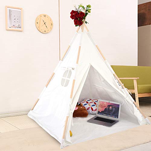 Beyonds Tent for Kids Foldable Children Play Tent for Girl and Boy with Carry Case 4 Poles White Canvas Playhouse Toy for Indoor and Outdoor Games